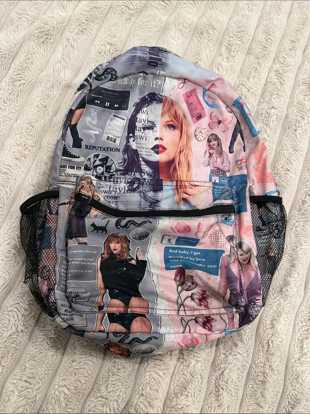 Taylor Swift Print Pink & Gray Graphic Backpack